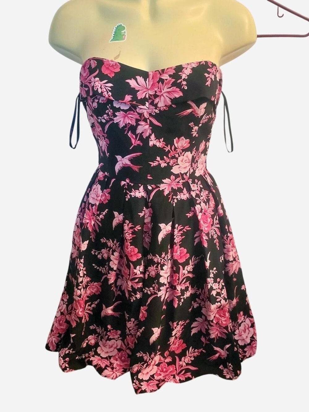 betsey johnson pink and black dress Floral Fit & Flare Sz 4 & 100% silk vintage low iron if needed. swim-cover B Darlin Womens Black Color:Black 2F71201